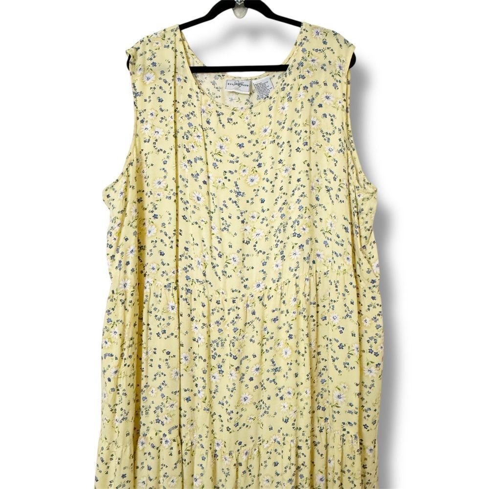 Studio Ease Plus Size Yellow Ditsy Floral Maxi Sundress 26W Cottagecore Style - Picture 2 of 9